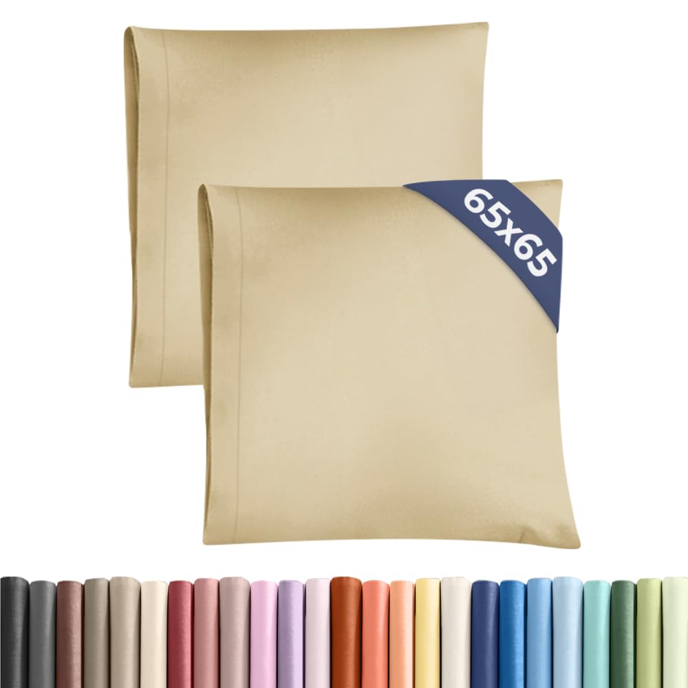 Federa 65x65 Beige - Set da 2 - Federe in Microfibra di Alta Qualità - Morbide, Confortevoli e Lavabili in Lavatrice - Federa 65x65 per Cuscini, Set 2 Federe Beige - OEKO-TEX Certificato