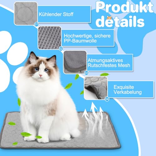 Yanlin 70x55cm Kühlmatte für Den Sommer, L, Grau, Kühlmatte für Hunde Selbst, Kühlkissen Hundematte, Hundekühlmatte für Hund & Katze Selbstkühlende Matte, rutschfeste, Waschbare, Atmungsaktiv