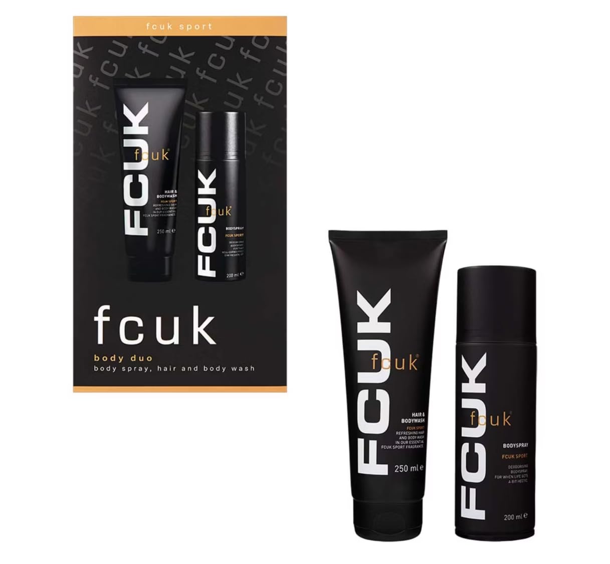 FCUK Sport Body Duo - Mens Skin Care Gift Set for Him with Topline Thank You Card. Festive Stocking Fillers or Secret Santa Gift