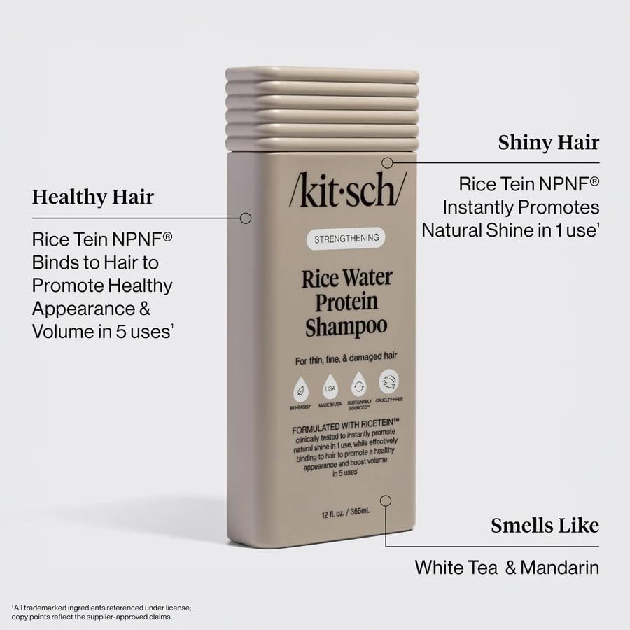 Kitsch Strengthening Rice Water Protein Shampoo for Women & Men – Hair Growth Shampoo & Volumizing Hair Care for Thin, Fine & Damaged Hair – Paraben, Phthalates & Silicone Free – Made in USA – 12.3 oz