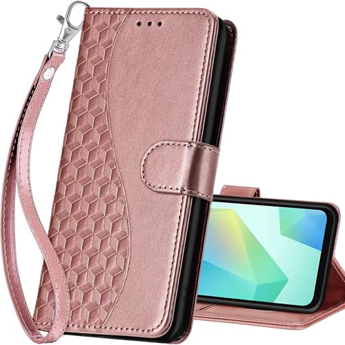 SASYMALY for Samsung Galaxy A16 5G Wallet case, Flip Folio Cover with Stand Feature for Women Men, PU Leather Phone Case Fit for Samsung Galaxy A16 5G [Rose Gold]
