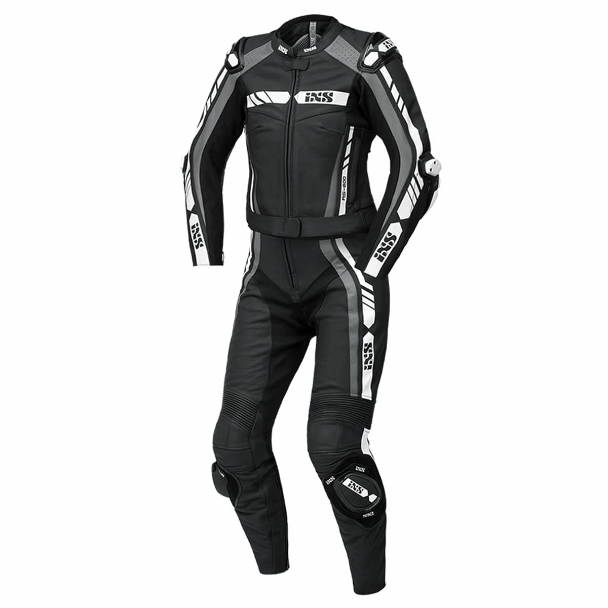 IXS RS-800 1.0 Dwuczęściowy damski skórzany kombinezon motocyklowy, czarny/szary/biały, 34