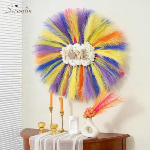 Image of Serwalin 6PCS Pampas Grass Decor, 17.7Inch Purple Artificial Pampas Grass Fluffy Fake Pompas Vase Filler Flower Arrangement for Home Wedding Decor