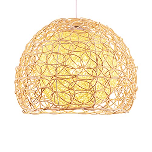 RCIDOS Pantalla Colgante Semicircular Ratán Luces Candelabro Caña Campo Costero Iluminación Colgante Vid Irregular Cúpula Lámpara Colgante Escandinava Doble Capa Para Comida Rápida Mesa Balcón Pasillo
