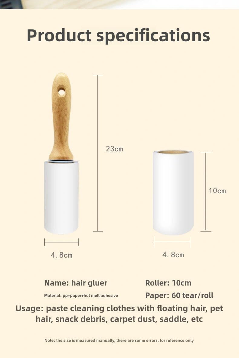 Wiederverwendbarer Fusselroller Set mit 12 Nachfüllrollen - Ökologischer Haarentferner mit Holzgriff, 60 Blätter/Rolle für Kleidung & Möbel