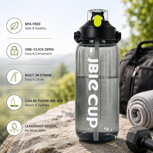 Image of Ryaco Delzon 2.6L Water Bottle BPA-Free Leakproof with Silicone Pipe, Large Reusable Hydration Bottle for Gym, Sports, Office, Travel, Fitness & Camping