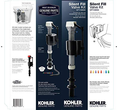 Kohler Genuine Part Gp1138930 Silent Fill Toilet Fill Valve Kit, 12.5" L X 3.5" W X 3" H Inches #TOP1