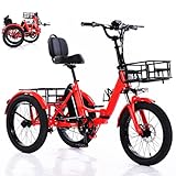 DHsdlpLU E Dreirad für Zusammenklappbar Erwachsene Elektro 20 Zoll für Erwachsene mit Gepäckkorb Breitreifen für Erwachsene Zusammenklappbar, Leichter Einstieg 200 kg Tragkraft