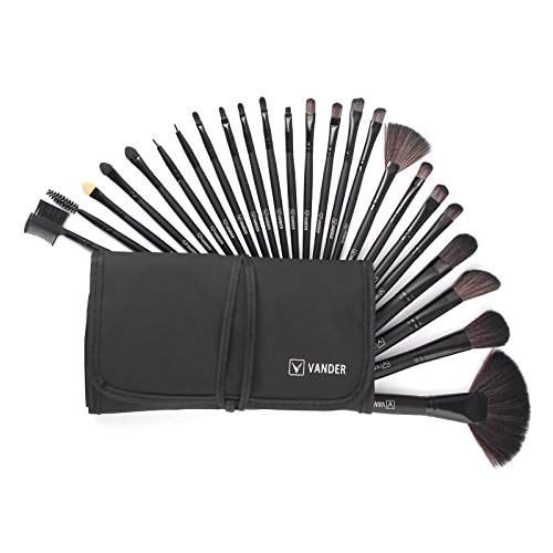 VANDER Makeup Brushes 24 Pieces Professional Makeup Brush Set Synthetic Kabuki Foundation Blending Blush Face Eyeliner Shadow Power Brushes Liquid Cream Concealer Lip Cosmetics Brushes Kit (Black)