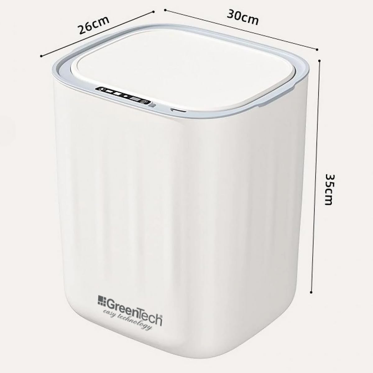 GreenTech Sensörlü Çöp Kovası Şarjlı Akıllı, Beyaz, 28 Litre, GT-SC07B