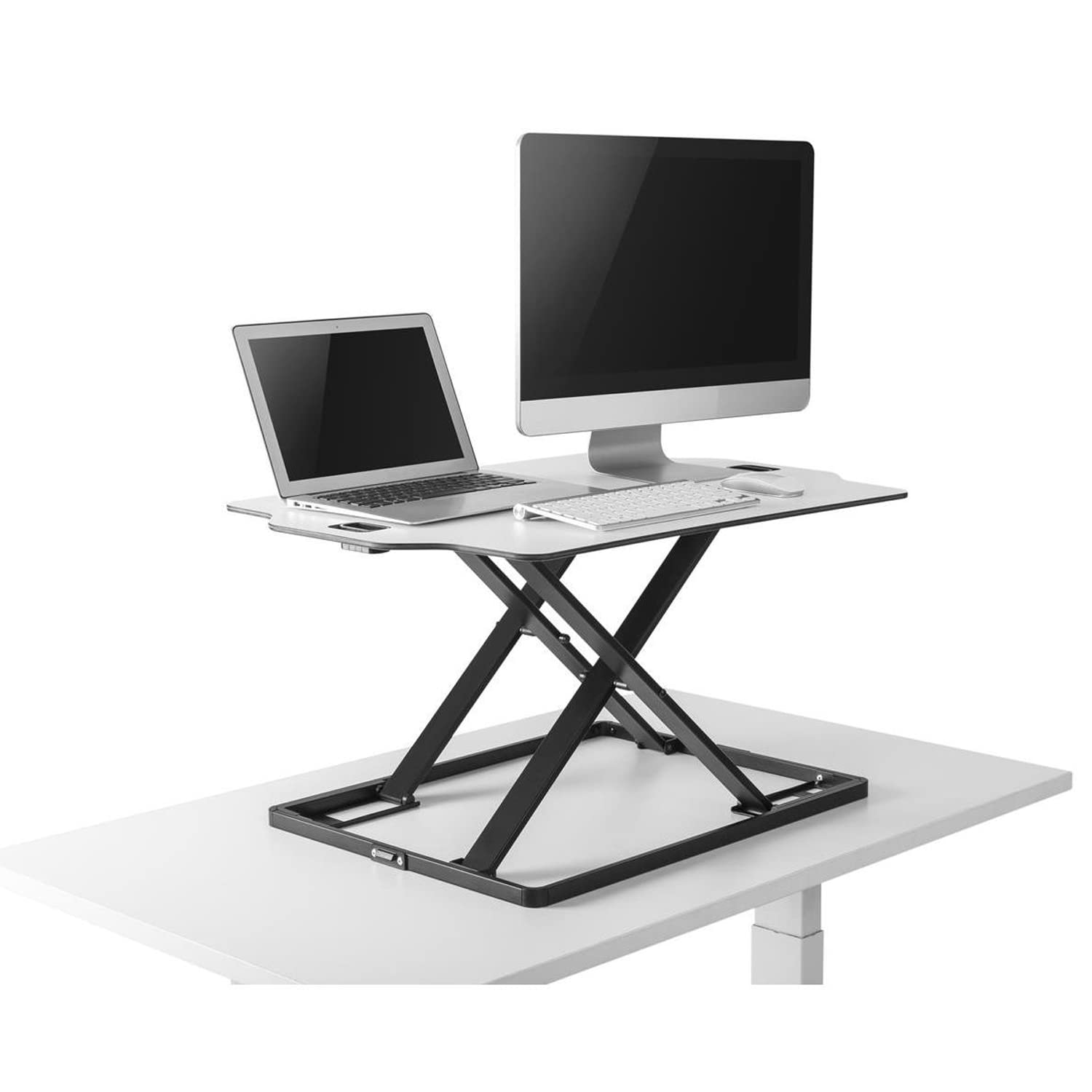 ER-420 Sitz-Steh-Schreibtisch Höhenverstellbarer Schreibtischaufsatz mit Gasfeder Schreibtisch Konverter für Monitor Laptop bis max. 10kg (Weiß)