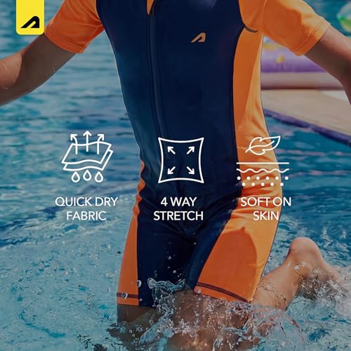 Image of Boldfit Swimming Costume for Kids Lightweight Swim Suit for Kids Girls Half Sleeve Swim Costume Girl One-Piece Swimming Suit for Girls