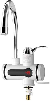 Instant Tankless Electric Hot Water Faucet, 220V 3sec Instant Tankless Electric Hot Water Faucet with LED Digital Display Kitchen Instant Heating Hot Water Tap, for Kitchen Sink Under InflowFF