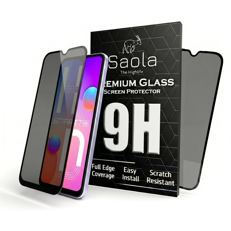 Image of Saola Ultra Privacy Tempered Glass For Infinix Smart 7 HD 4G (PACK OF 1) with Free Installation Kit. (In-Screen FingerPrint Lock will not work with the Privacy Guard because of it's Spy Coating) - 6.6 inch