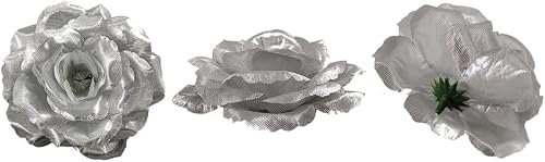 Dh Eyb Rose Head Flowers With Stem, 50 Artificial Flowers, Used For Wedding Decoration Diy Handmade Flowers Silk Fake Rose 3 Inches And 6 Inches Stem (Silver) #TOP2