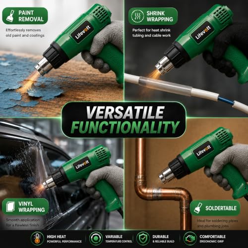 Image of 1800W Heat Gun Hot Air Gun for Paint Removal, Dual Temperature 400C & 550C, Pure Copper Motor, Professional Electric Hot Air Gun for Shrink Wrapping, PVC, Crafts & DIY