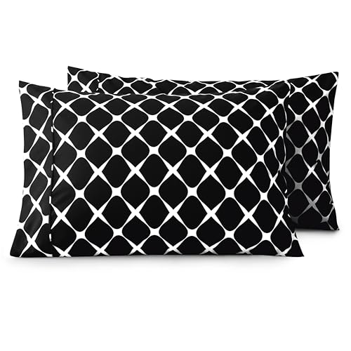 Image of Elegant Comfort Luxury Ultra-Soft 2-Piece Pillowcase Set - 1500 Premium Hotel Quality Microfiber Double Brushed - Wrinkle Resistant, King Size, Bloomingdale Pattern Black