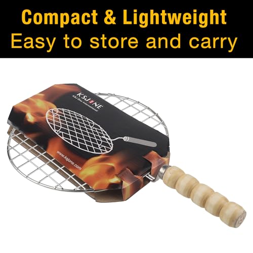KSJONE Edelstahl-Multifunktions-Draht-Dämpfungs-Kühlen und -Backen Grillrost Runder Draht-Bräter/Papad Jali/Roti-Grill Runde Form mit Holzgriff