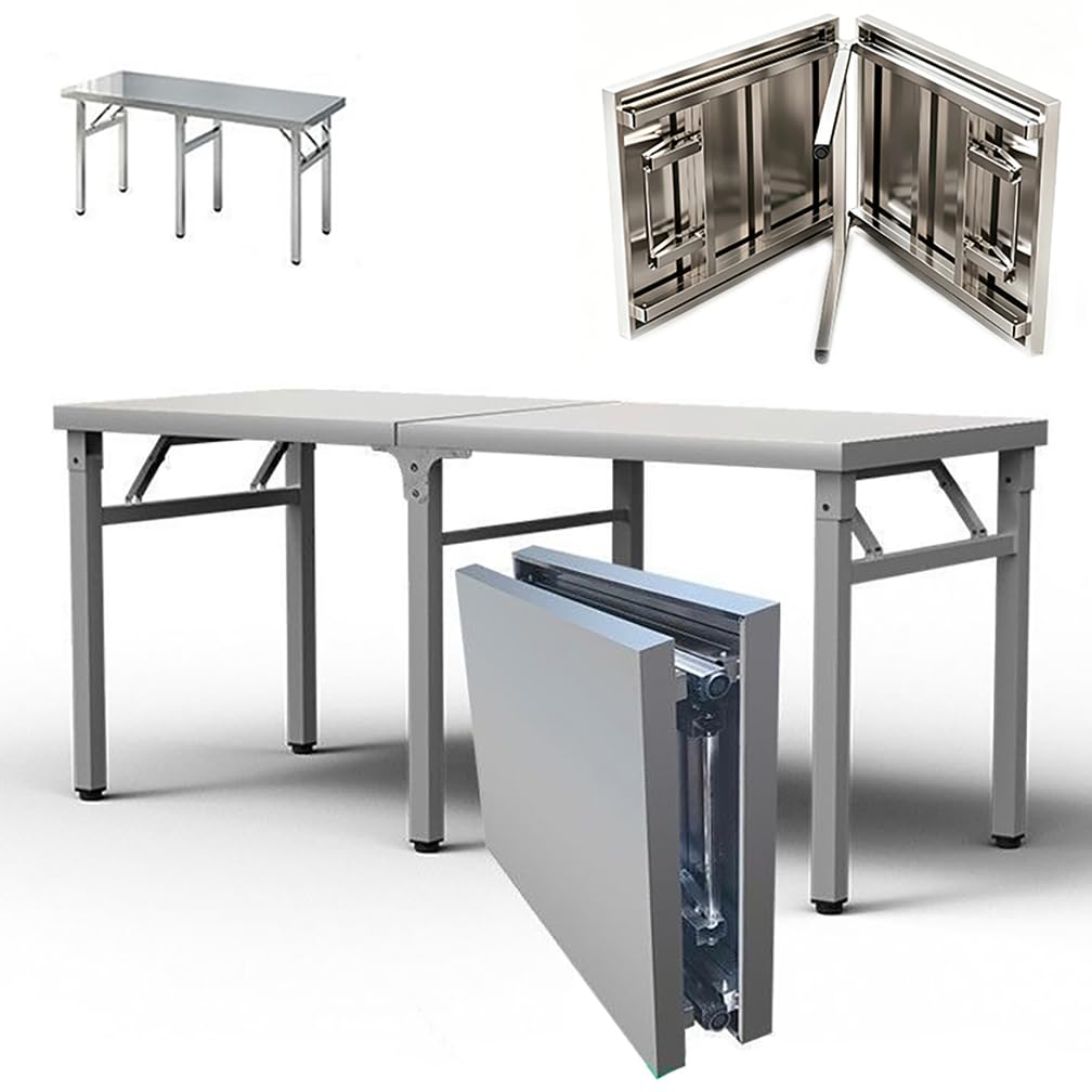 Mesa De Preparación Plegable De Acero Inoxidable, 150Cm Mesas De Trabajo Plegables Comerciales para Garajes, Cocinas, Restaurantes Y Bancos De Trabajo Al Aire Libre,Plata,L60*H55*W40
