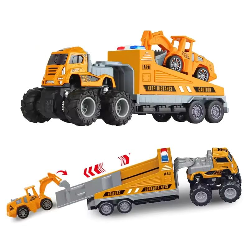 Image of 1:43 Die cast Alloy Engineering Excavator Truck with Friction Powered Construction Transport Truck Toys for Kids Boys Girls (Multicolor)