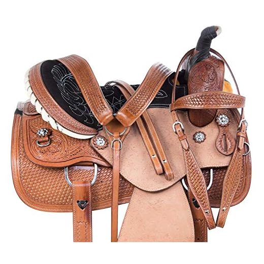 Deen, Enterprises Western Barrel Racing Premium Leather Adult Horse Saddle Tack, testa in pelle abbinata, collare del seno e redini dimensioni 35,6 cm a 45,7 cm (sedile da 47,2 cm)