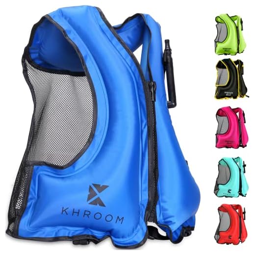 Khroom Inflatable Snorkel Vest Adults and Teenagers | 60"-75" / 90 lbs-240 lbs | Weighs only 400 Grams | Buoyancy Jacket for Snorkeling and SUP - Snorkel Jacket, Buoyancy Aid, Buoyancy Vest (Blue)