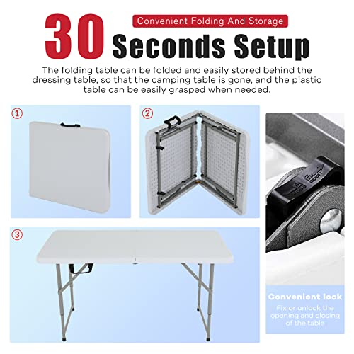 MGHH Folding Table 4FT, Plastic Table Height Adjustable Table for Picnic, Camping, Kitchen, Beach, Party, Outdoor Indoor, 47 x 24 x 29 Inch,White - Thumbnail 4