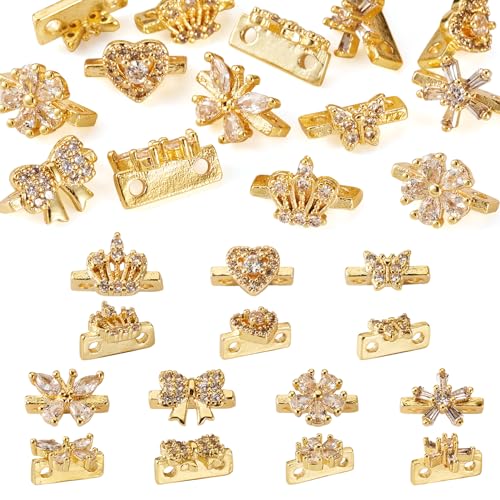 Ph Pandahall KK-TA0001-36-CA Pandahall 14Pcs 2-Holes Cubic Zirconia Connector Charms Real 18K Gold Multi Strand Connector Link Charms 7 Styles Brass Butterfly Rectangle Spacer Bar For Women Bracelet Necklace Jewelry Making cover