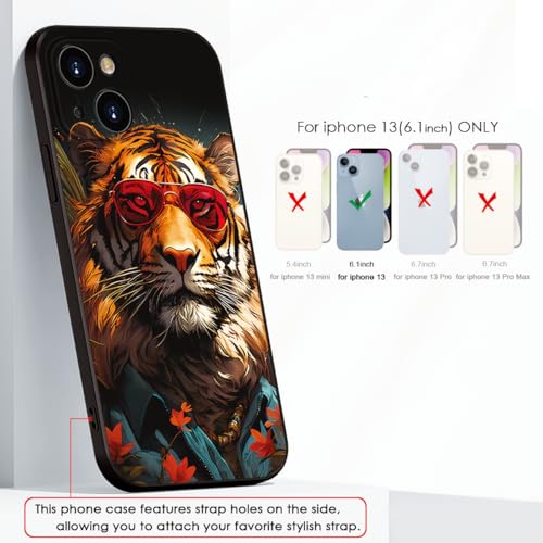 Printed with Tiger for iPhone 13 case, Fashionable Unique Tiger Eyewear Design Silicone Soft Shockproof case,showcasing Personal Charm (A1- Tigers-Animal)