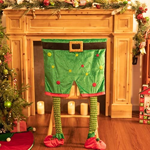 Valery Madelyn 2 Pack Delightful Elf Christmas Chair Covers With Elf Legs, Dining Chair Slipcovers Red Green White Chair Back Covers For Xmas Home Kitchen Decorations #TOP2