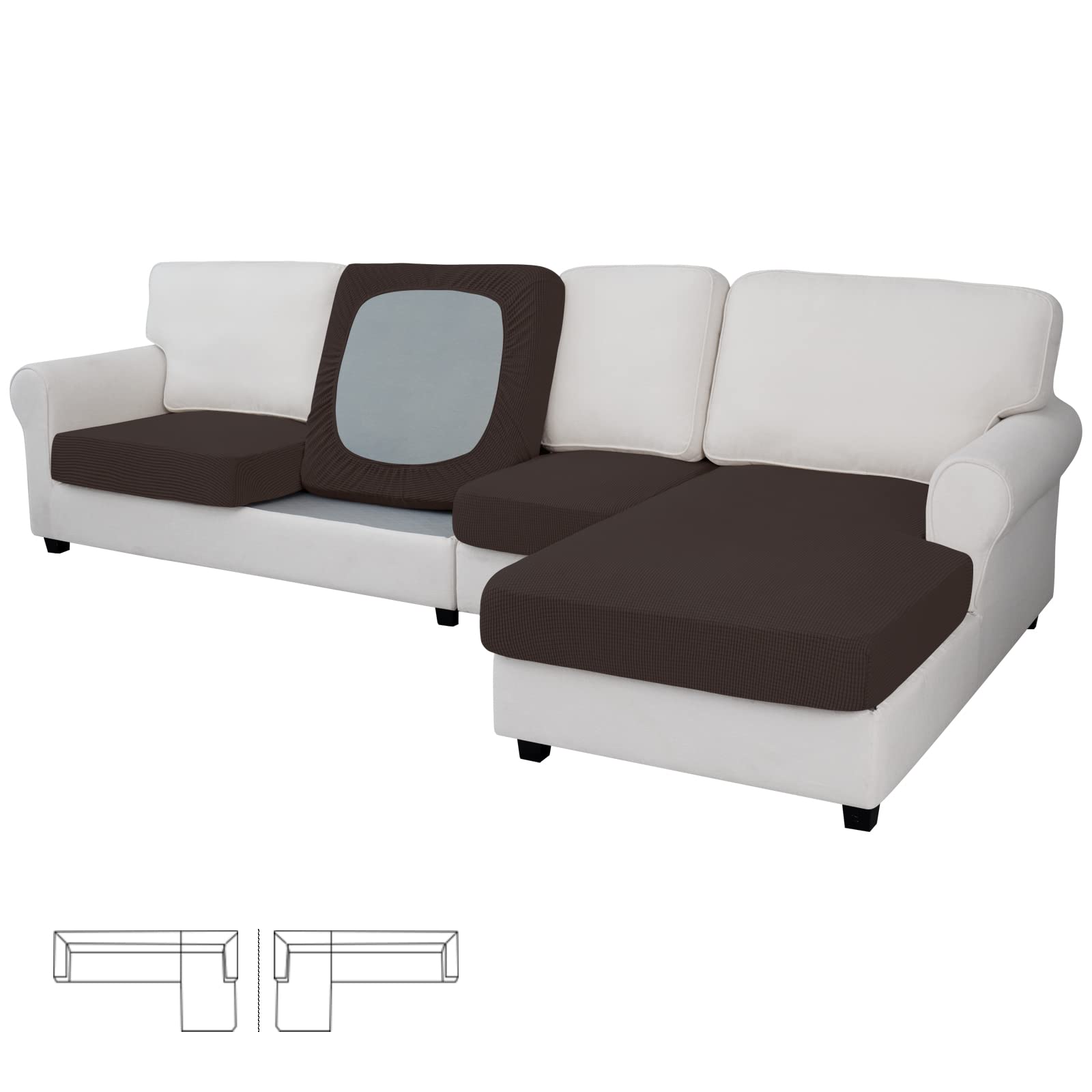 Easy-Going Stretch 4 Pieces Couch Cushion Covers for Sectional Sofa L Shape