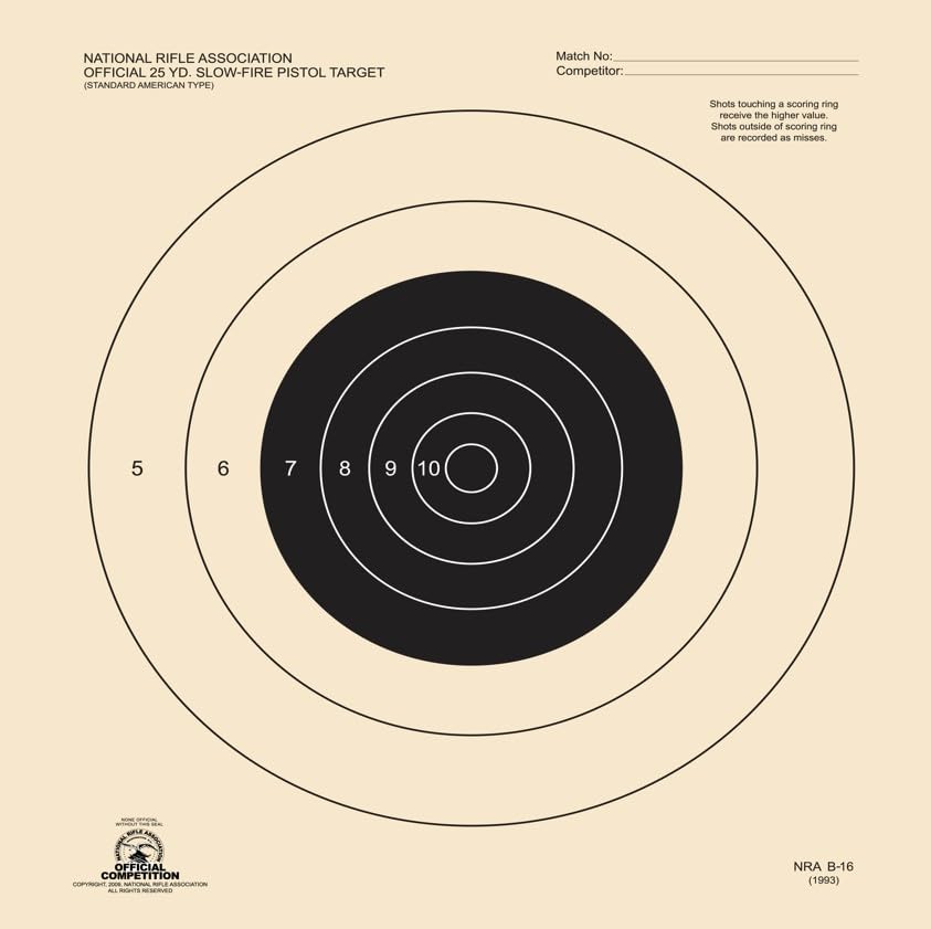 25 Yard Slow Fire Pistol Target, B-16, Bullseye Target, Archery, Gun, Rifle, Pistol, Airsoft, BB Gun, Air Rifle