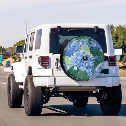 Image of Delerain Blue Hydrangea Spare Tire Cover with Backup Camera Hole for RV Trailer SUV Truck and Many Vehicle, Wheel Covers Sun Protector Waterproof (12 Inch for Diameter 18 inch-19 inch)