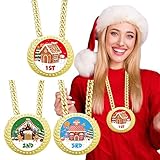 Tondiamo 3 Pieces Christmas Medals Champ Chain Trophy 6 x 5.25 Inches Xmas Jumbo Award 1st 2nd 3rd Prize for Women Men Family Xmas Holiday Party Decoration Prize Gift(Gingerbread House)