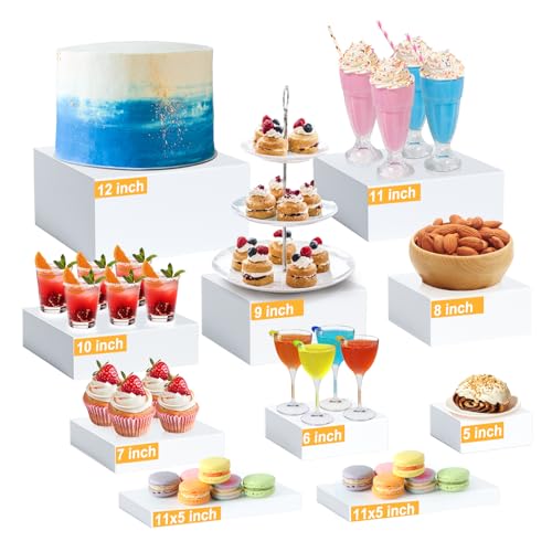 10PCS Buffet Risers, Food Risers for Buffet Table, Acrylic White Cube Box with Hollow Bottoms, Display Stand for Dessert Table Stand Shelf Nesting for Jewelry Show Catering(12"-11"-10"-9"-8"-7"-6"-5") by LifeIdeas - Used condition - US$43.33
