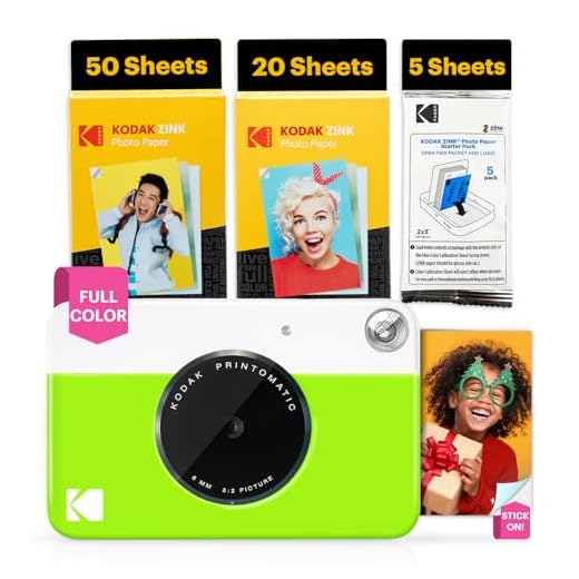 KODAK Printomatic Full-Color Instant Print Digital Camera - 75 Sheets Bundle - Prints On Zink 2x3 Sticky-Back Photo Paper - 5MP, Portable, Creative Fun Gift for Birthday, Christmas, Holiday - Green