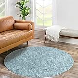Shaggy Hochflor Teppich - Rund 120 cm - Türkis - Langflor Wohnzimmerteppich - Einfarbig Uni Modern - Flauschig-Weiche Teppiche Schlafzimmer Deko