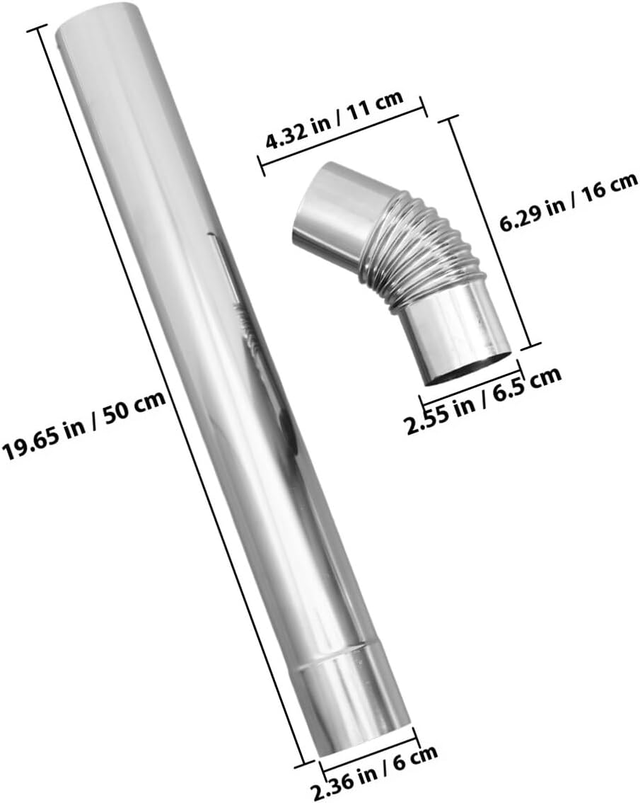 2pcs Stainless Steel Chimney Flue Pipe Set 60mm Straight Tube with 45° Elbow for Camping Stove and Outdoor Wood Stove Replacement Parts