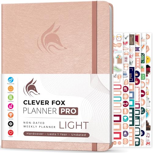 Clever Fox Planner PRO Light – Weekly & Monthly Life Planner to Increase Productivity, Time Management and Hit Your Goals, 8.5×11″ (Rose Gold)