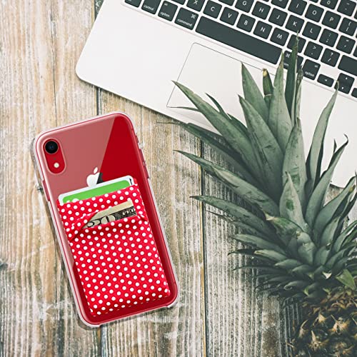 Image of RFID Blocking Phone Card Wallet Stretchy Lycra Wallet Pocket Credit Card ID Case Pouch Sleeve Adhesive Sticker Compatible with iPhone Samsung Galaxy Android Smartphones (Polka Dot Red)-2PC