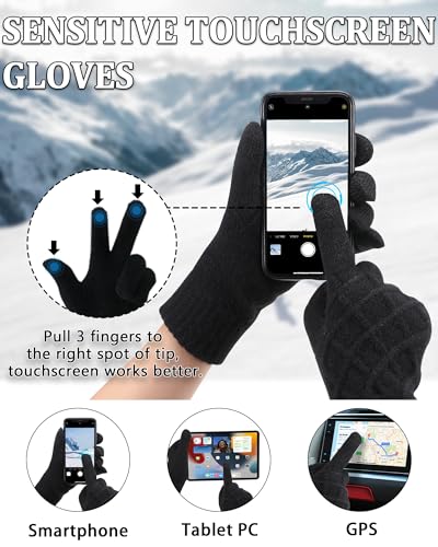 Reach Star 2 Pairs Winter Gloves For Women Touch Screen Cashmere Elastic Thermal Knit Lining Warm Gloves For Cold Weather Running,Driving thumb #1