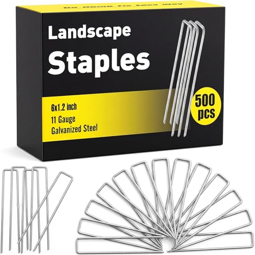 HongWay 500 Pack 6 Inch Landscape Staples Garden Staples Pins Galvanized 11 Gauge Ground Stakes Yard Lawn Staples for Turf Landscaping Fabric Fence Tent Irrigation Tube Outdoor Decorations