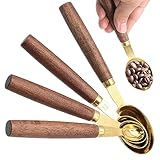 4pcs Measuring Spoon,Stainless and Wood Handle,Engraved Measurements,for Measuring Coffe,Tea,Baking(15ml,5ml,2.5ml,1.25ml)