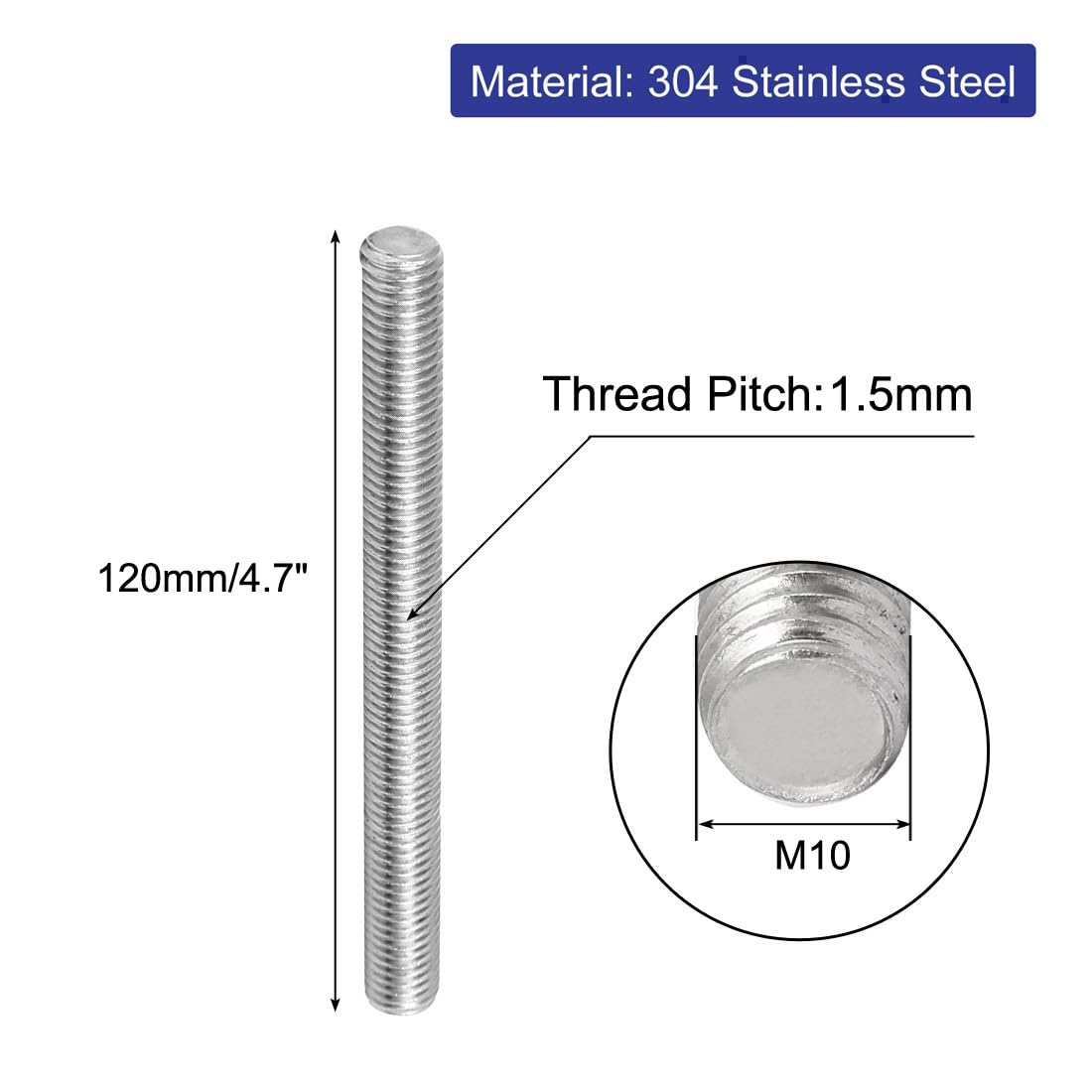 Amazon.co.jp: Uxcell m10 X 120 MM 1.5 MMピッチ304ステンレス