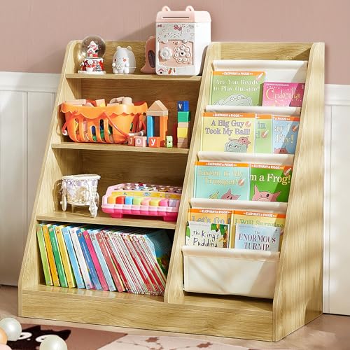 aaculpet Kids Bookshelf, 4-Tier Kids Wooden Bookshelf with Toy Storage Montessori Toy Shelf, 32”L x 16”D x 32”H Nursery Bookshelves Childrens Bookcase Baby Toddler Book Shelf for Kids Rooms Clearance