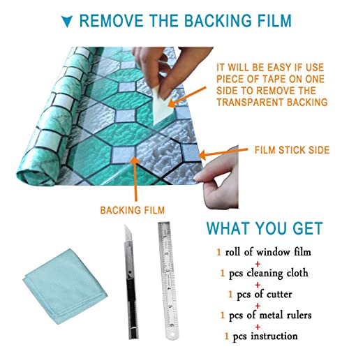 Qualsen Window Privacy Film Stained Glass Window Film Non-Adhesive Decorative Static Cling Window Film Stained Glass Window Decals For Home Uv Blocking/Privacy/Heat Insulation (35.4X118Inch) #TOP7