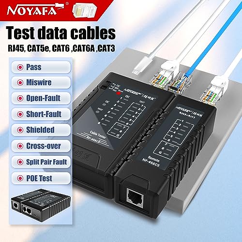 noyafa nf-468cs network cable tester telephone amp continuity tester ethernet cable mapper for rj45rj11rj12cat5cat6poe test utpstp network test tool black