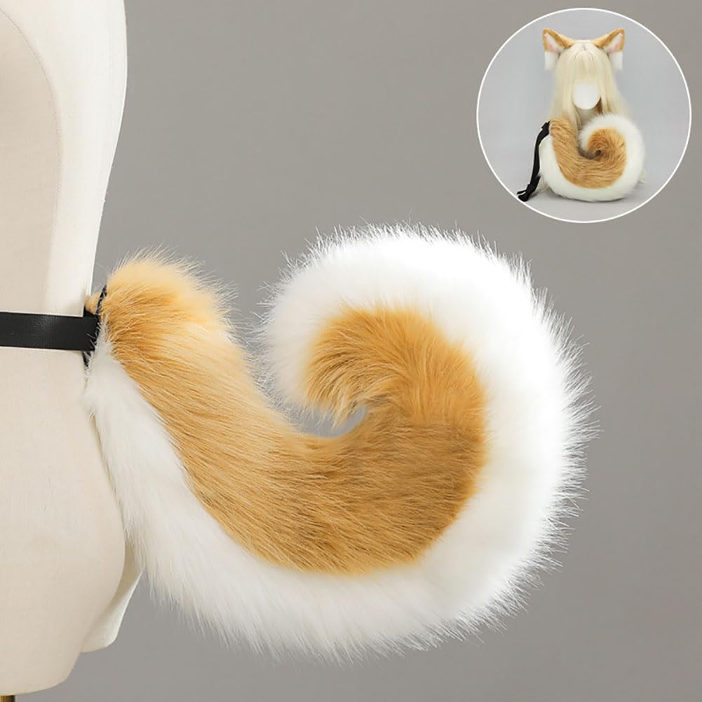 Dog Ears & Tail Cosplay Set Animal Ears Headband Tail with Detachable Waist Strap for Halloween Costume Parties