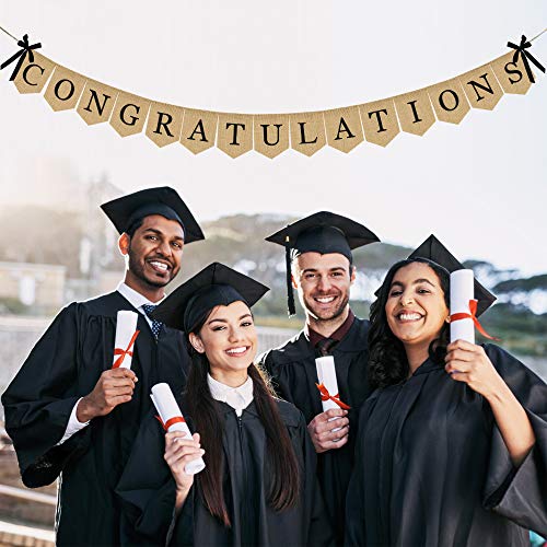 Image of Congratulations Burlap Banner - 2026 Graduation Party Decorations - Rustic Congratulations Banner for Graduation Wedding Anniversary Retirement Birthday Party Supplies - 2026 Grad Decorations