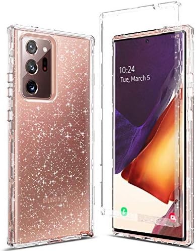 Crystal Glitter Full Protective Case for Galaxy Note 20 Ultra 5G Heavy Duty Hybrid 3 in 1 Rugged Shockproof Women Girl Transparent for Samsung Galaxy Note 20 Ultra Shiny Clear Bling Sparkle